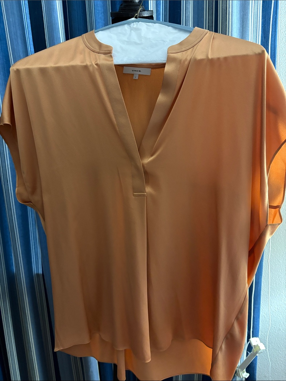 Vince Peach V-Slit Short Sleeve Blouse
